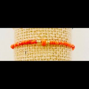 Stretch Boho beaded anklet orange with gold accent